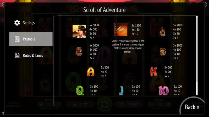 Scroll Of Adventure slot screenshot 