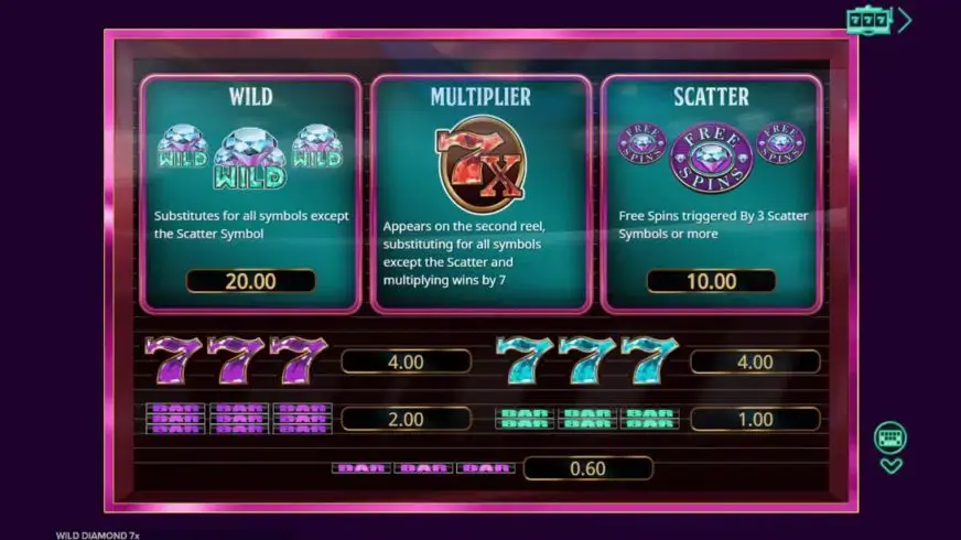 Wild Diamond 7x slot screenshot 2
