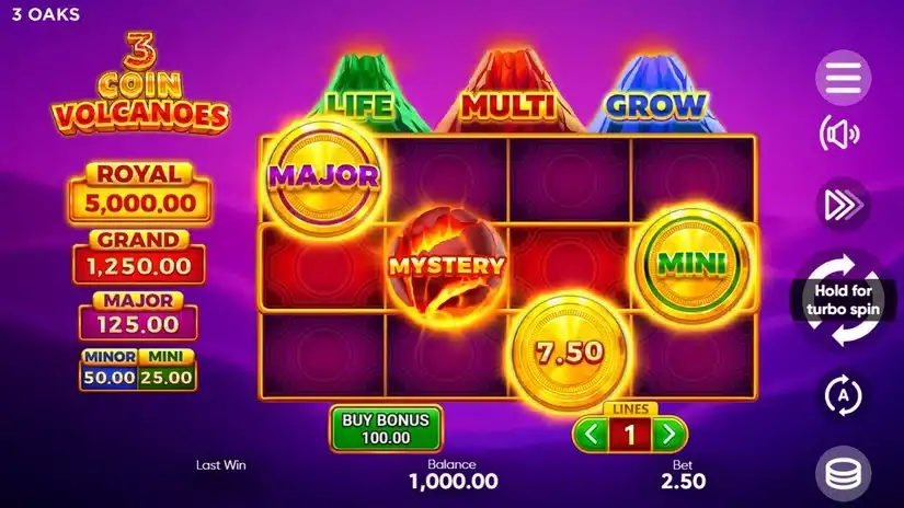 3 Coin Volcanoes slot screenshot 1