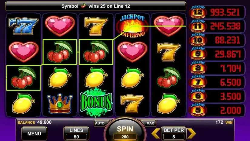 Jackpot Inferno slot screenshot 2