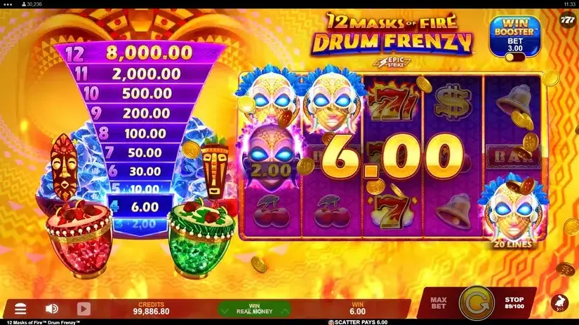 12 Masks of Fire Drum Frenzy slot screenshot 