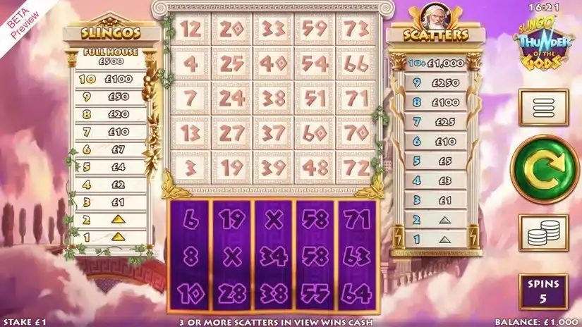 Slingo Thunder of the Gods slot screenshot 1
