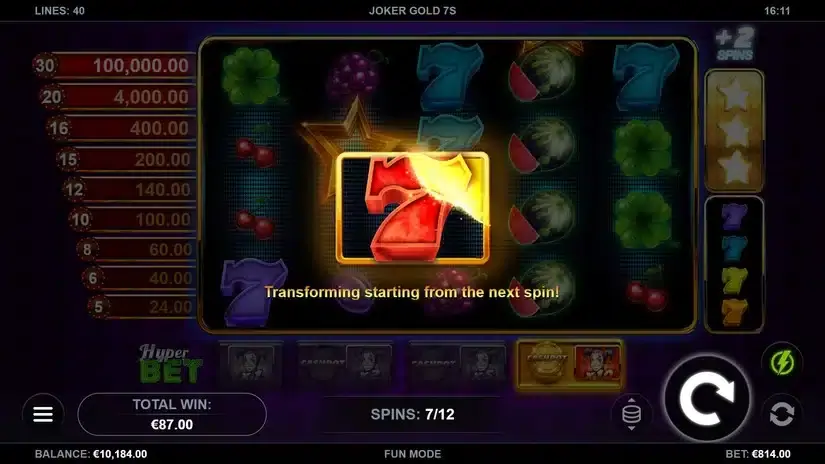 Joker Gold 7s slot screenshot 4