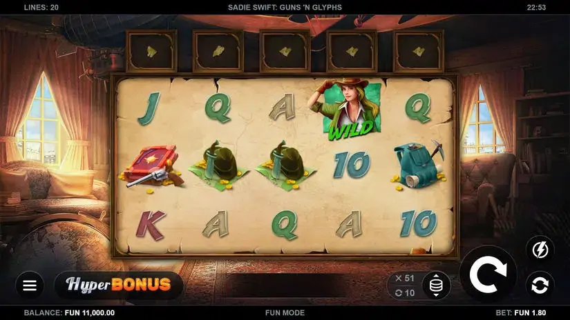 Sadie Swift: Guns’n Glyphs slot screenshot 1