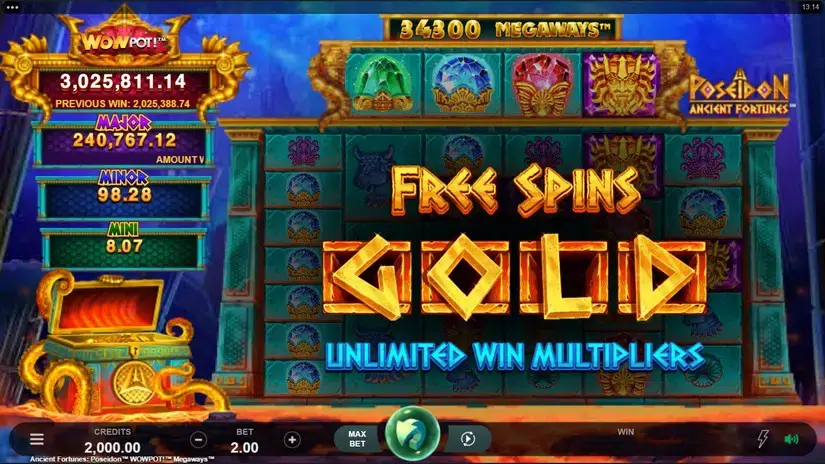 Ancient Fortunes Poseidon WowPot Megaways slot screenshot 1
