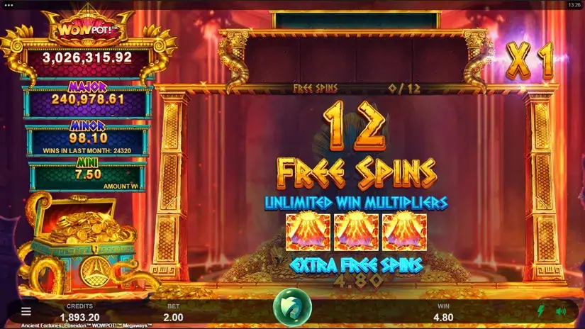 Ancient Fortunes Poseidon WowPot Megaways slot screenshot 4