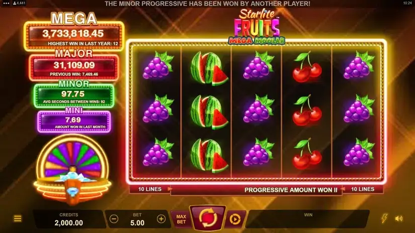 Starlite Fruits Mega Moolah slot screenshot