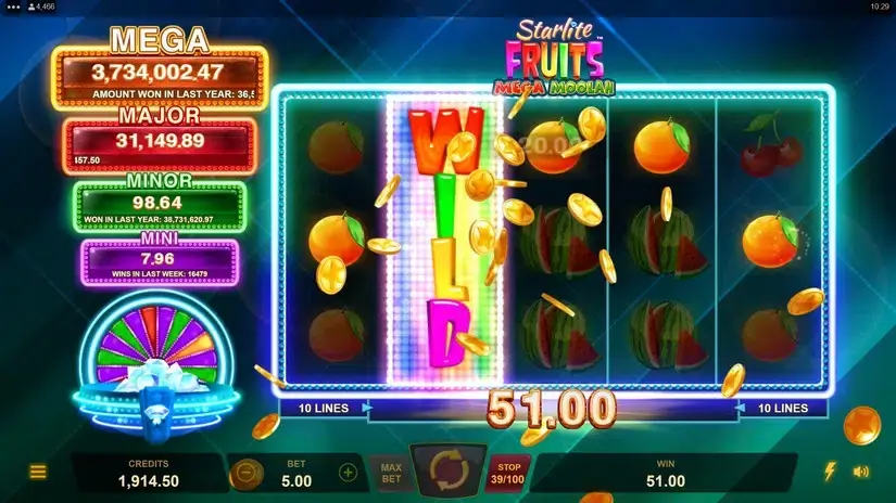 Starlite Fruits Mega Moolah slot screenshot