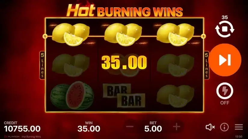 Hot Burning Wins slot screenshot 3
