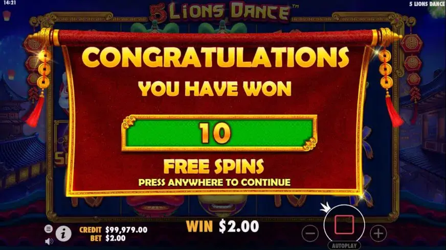 5 Lions Dance slot screenshot 2