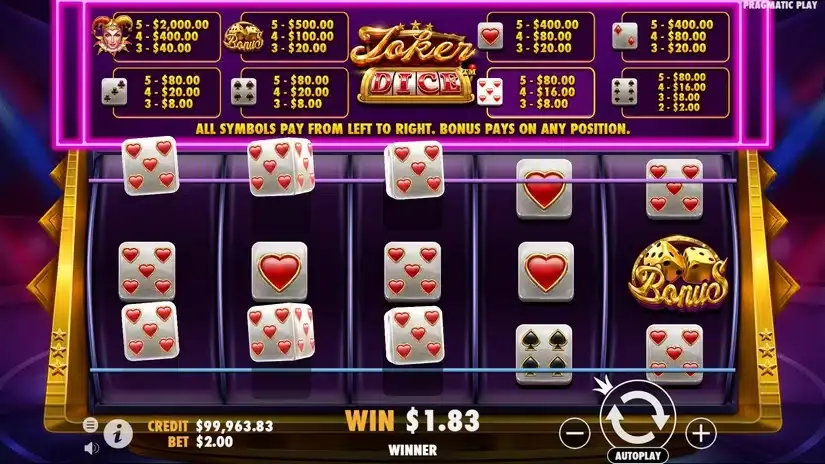Joker’s Jewels Dice slot screenshot 2