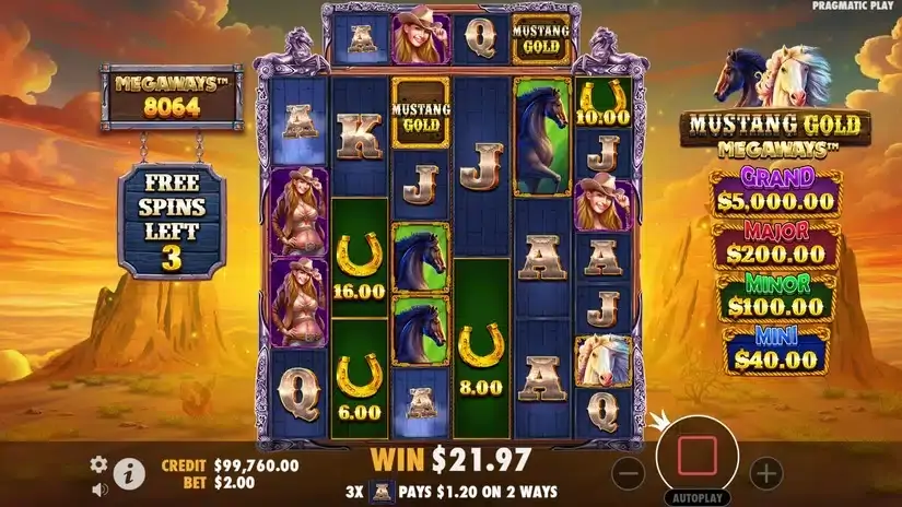 Mustang Gold Megaways slot screenshot 
