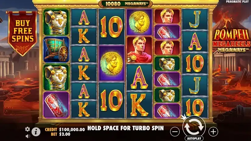 Pompeii Megareels Megaways slot screenshot 