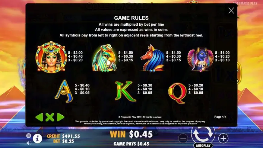 Queen of Gold slot screenshot 2